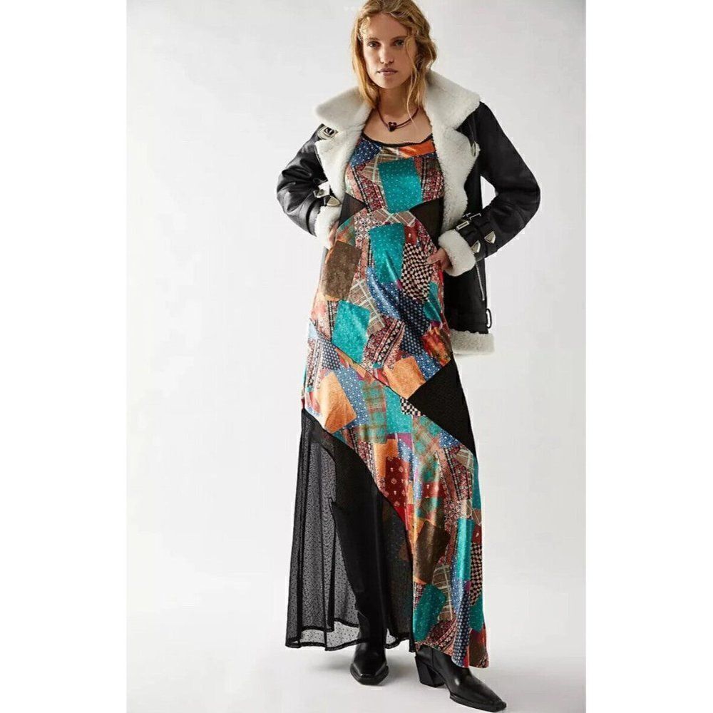 NWT FREE PEOPLE Sz XS PARKER PATCHWORK MIDI MAXI DRESS